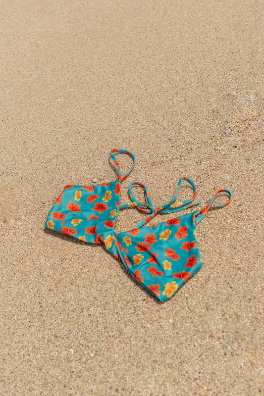 Floral bikini set on the beach