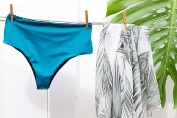 Recycled swimwear high waisted bikini on clothing line