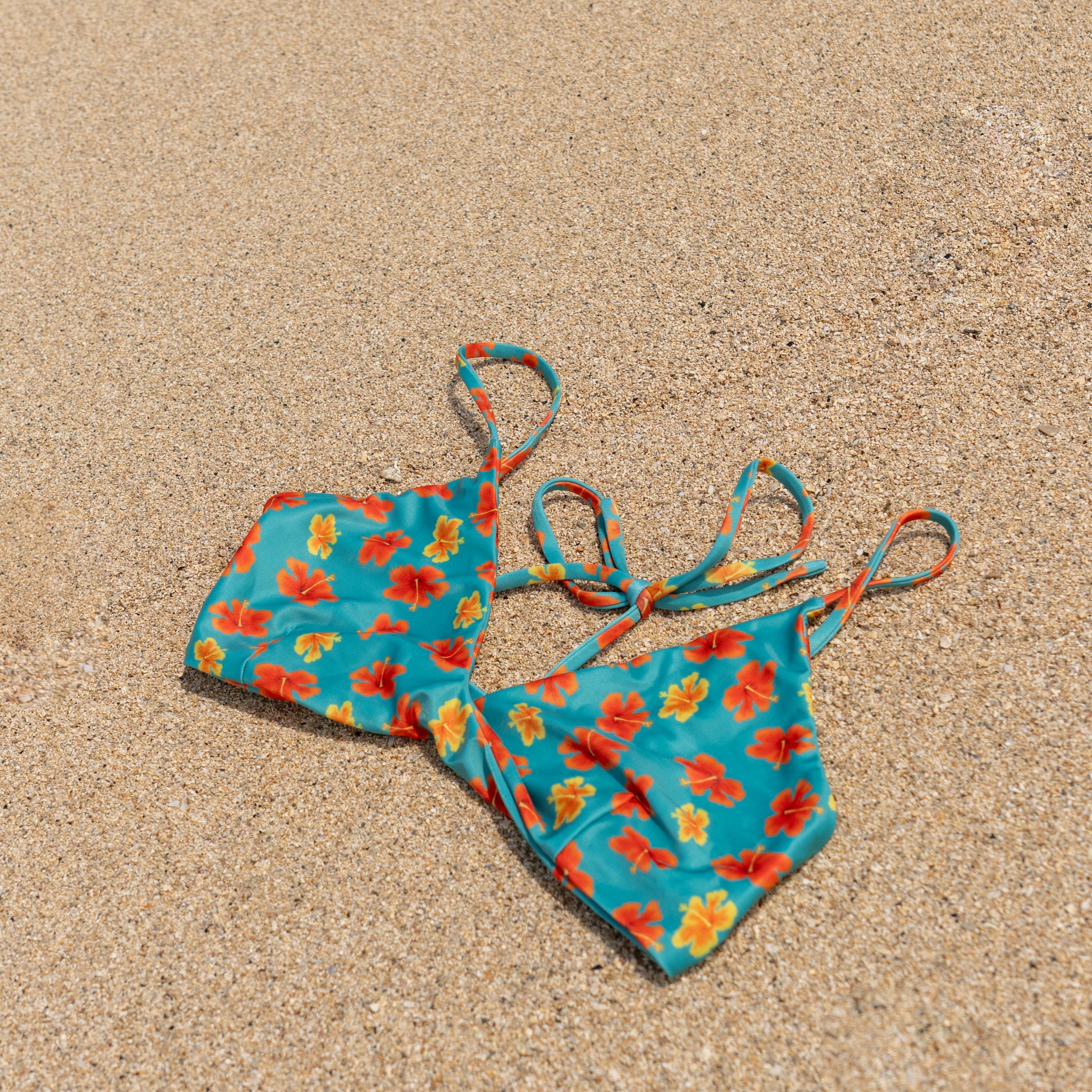 Floral bikini set on the beach