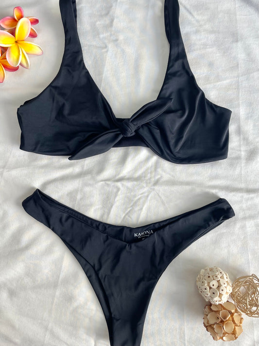 Black Point Tie Front Bikini Top