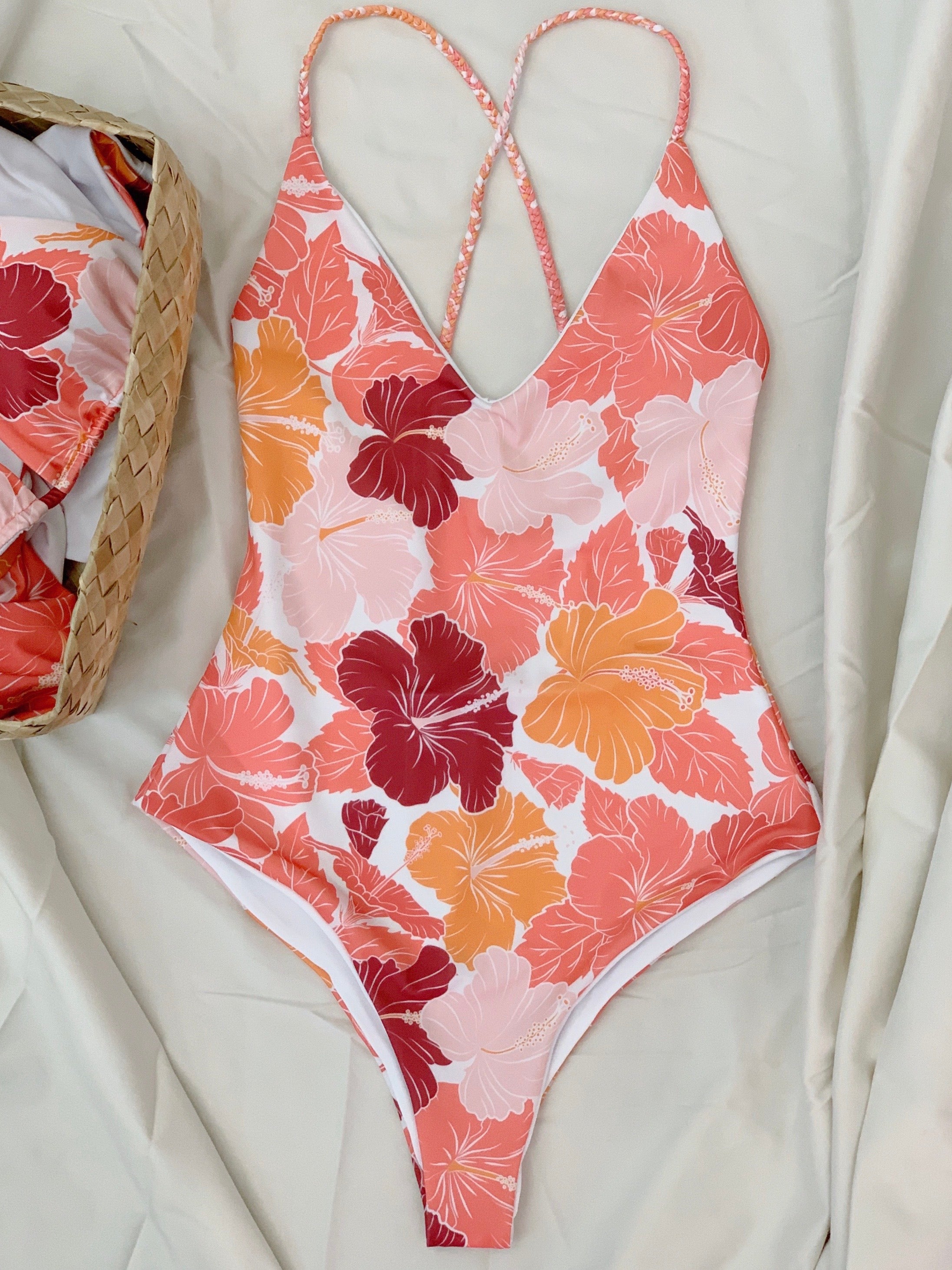 Lē'ahi Braided One Piece Swimsuit - Hibiscus Sunset