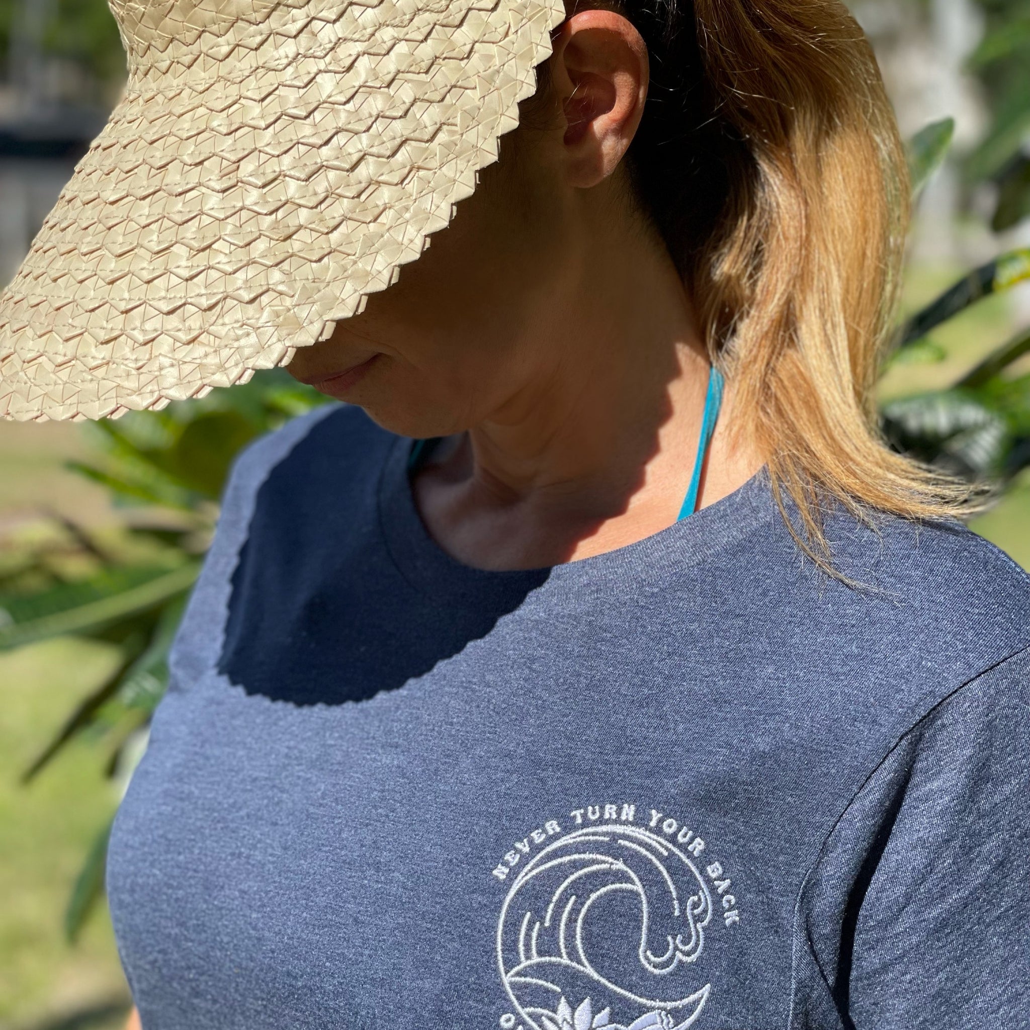 Never Turn Your Back Embroidered Tee Navy